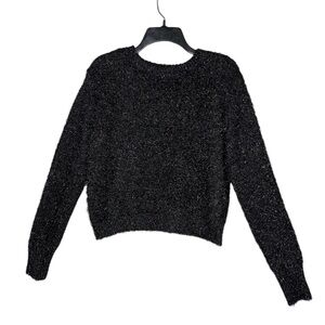 Rachel Zoe Black Metallic Crew Neck Plush Sweater